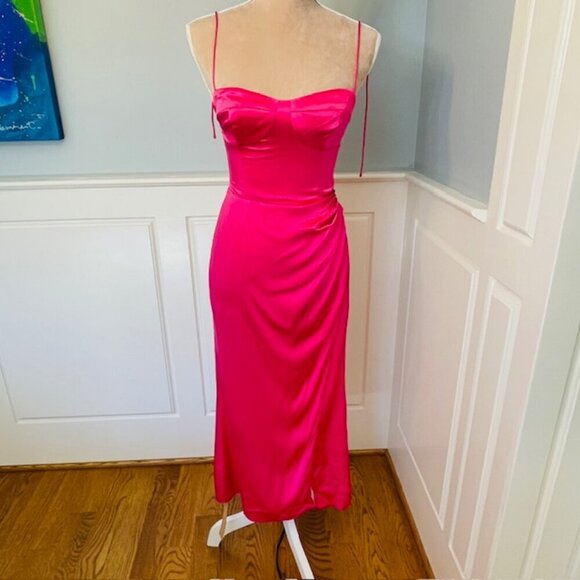 Reformation NWT Marguerite Silk Satin Midi Dress in Flambe NEW 2 - Picture 3 of 12